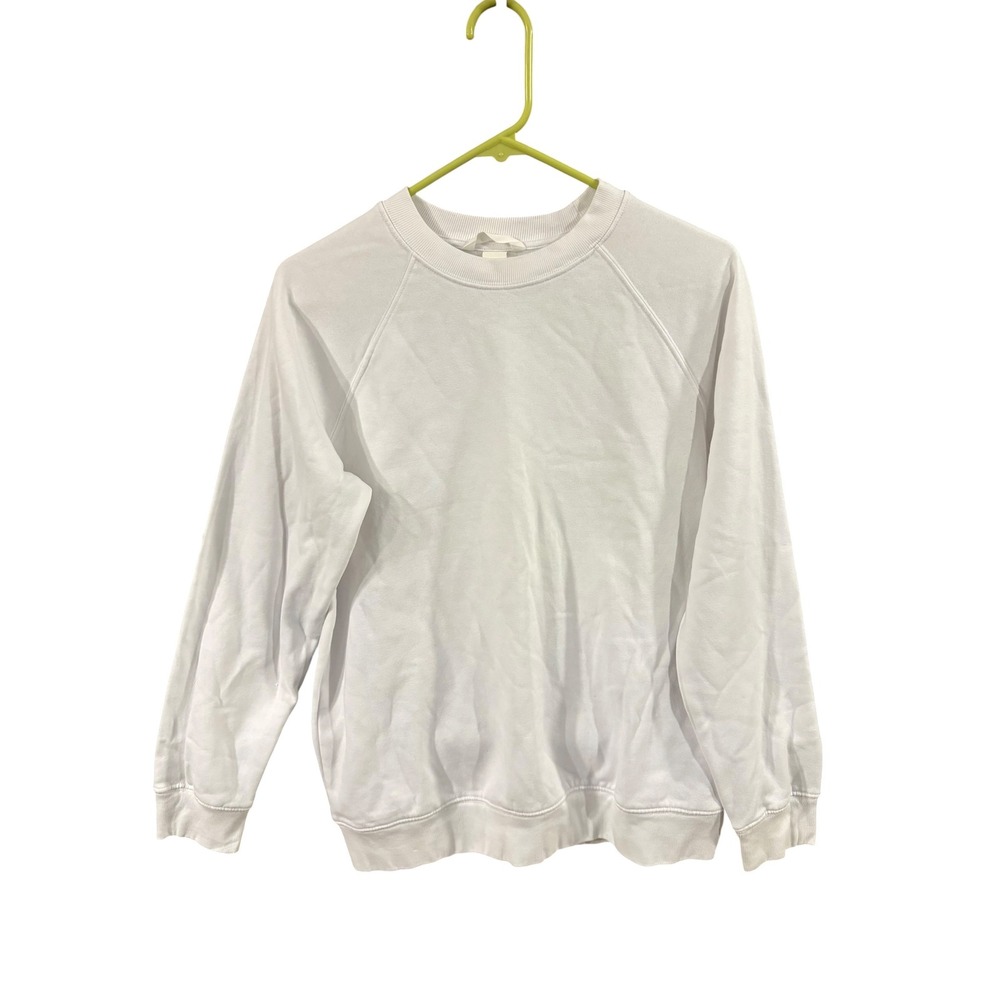 HM White Crewneck Sweatshirt Raglan Sleeve Fleece Lined Basic Minimalist‎ XS